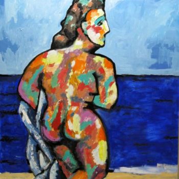 Painting titled "On Beach" by Ixygon, Original Artwork, Oil