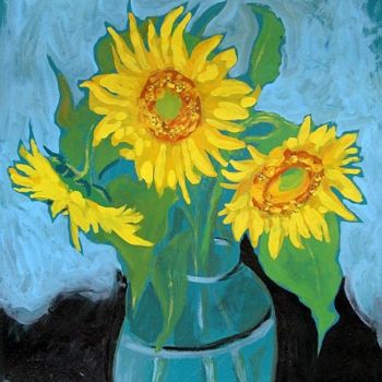 Schilderij getiteld "Sunflowers" door Ixygon, Origineel Kunstwerk, Olie