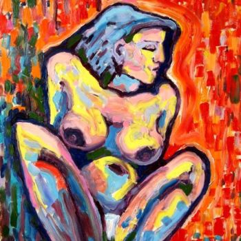 Painting titled "Sitting Woman-3" by Ixygon, Original Artwork, Oil