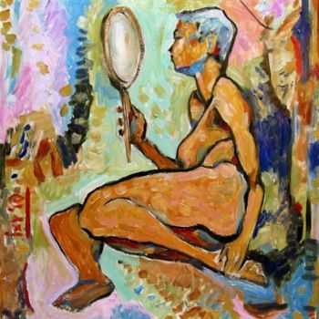 Painting titled "Nude with mirror" by Ixygon, Original Artwork, Oil