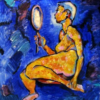 Pintura intitulada "Nude with mirror-2" por Ixygon, Obras de arte originais, Óleo