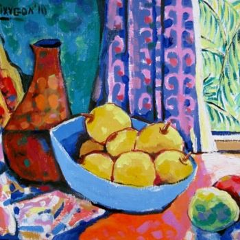 Painting titled "Yellow Apples" by Ixygon, Original Artwork, Oil