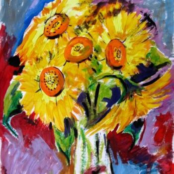 Painting titled "Sunflowers" by Ixygon, Original Artwork, Oil