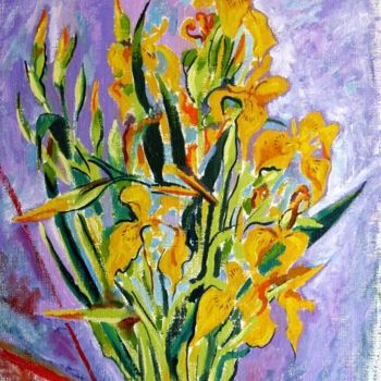 Painting titled "River Irises" by Ixygon, Original Artwork, Oil