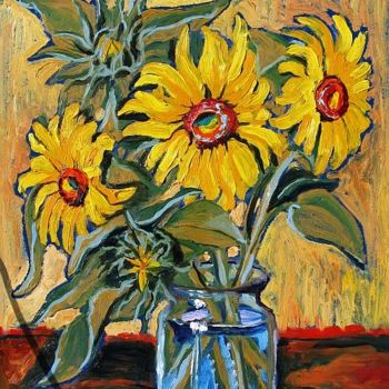 Ζωγραφική με τίτλο "Sunflowers" από Ixygon, Αυθεντικά έργα τέχνης, Λάδι
