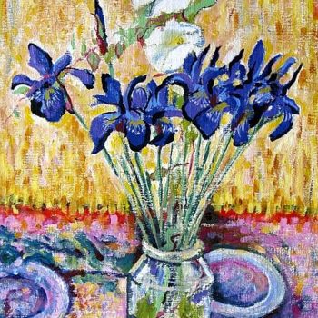 Painting titled "Syberian Irises" by Ixygon, Original Artwork, Oil