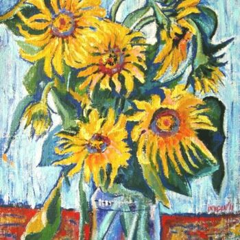 Painting titled "Seven Sunflowers" by Ixygon, Original Artwork, Oil