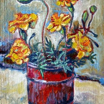 Painting titled "Tagetes" by Ixygon, Original Artwork, Oil