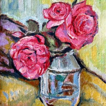 Painting titled "Three roses" by Ixygon, Original Artwork, Oil
