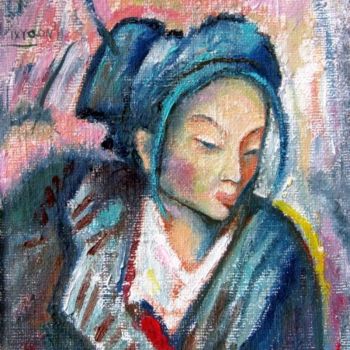 Ζωγραφική με τίτλο "Far East Woman" από Ixygon, Αυθεντικά έργα τέχνης, Λάδι