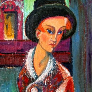 Painting titled "Woman in coat" by Ixygon, Original Artwork, Oil