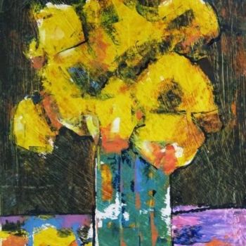 Schilderij getiteld "Flowers" door Ixygon, Origineel Kunstwerk, Olie