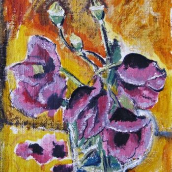 Pintura titulada "Purple poppy flowers" por Ixygon, Obra de arte original, Oleo