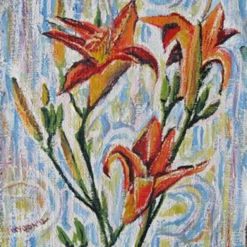 Painting titled "Daylilies-2" by Ixygon, Original Artwork, Oil