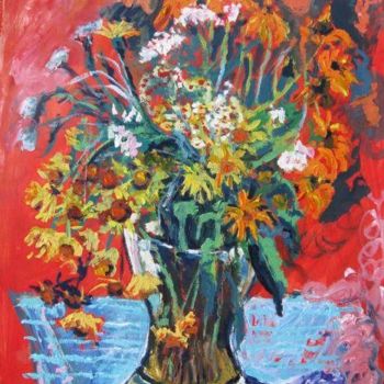 绘画 标题为“Bouquet on red” 由Ixygon, 原创艺术品, 油
