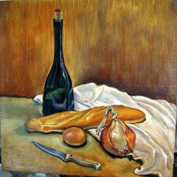 Painting titled "Still life with bre…" by Ixygon, Original Artwork, Oil