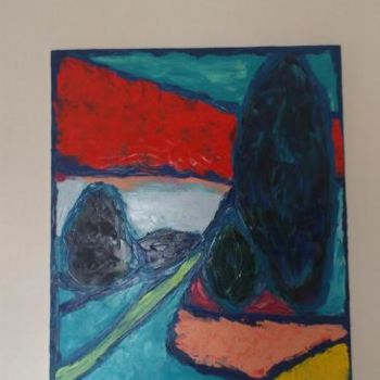 Картина под названием "пейзаж с кипарисами" - Ия Ивинская, Подлинное произведение искусства, Масло