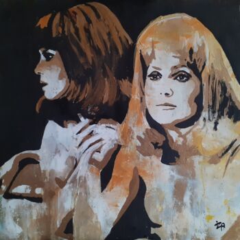 Schilderij getiteld "Demoiselles" door Iza, Origineel Kunstwerk, Acryl Gemonteerd op Frame voor houten brancard