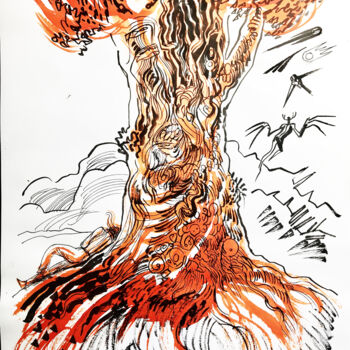 Dibujo titulada "Rêve rouge" por Iza, Obra de arte original, Tinta