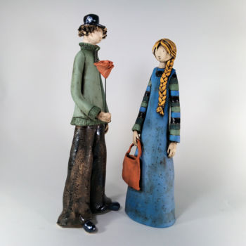 Skulptur mit dem Titel "A Romantic Couple" von Izisculptures, Original-Kunstwerk, Keramik
