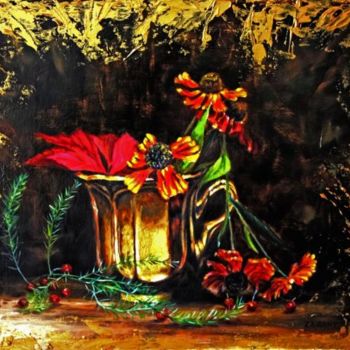 Painting titled "Still life with gol…" by Iryna Zayarny, Original Artwork, Oil