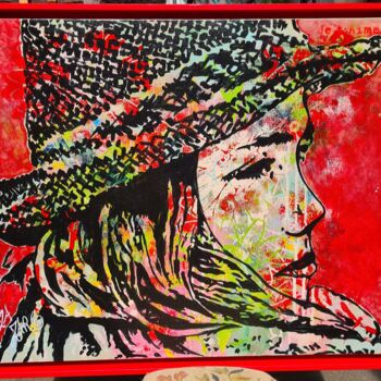 Painting titled "Chapeau de paille e…" by Iza Zaro, Original Artwork, Acrylic Mounted on Wood Stretcher frame