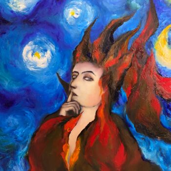 Картина под названием "La nuit étoilée" - Izla, Подлинное произведение искусства, Масло Установлен на Деревянная рама для но…