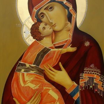 Картина под названием "Образ Пресвятой Бог…" - Сергей Колько, Подлинное произведение искусства, Масло