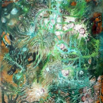 Peinture intitulée "Streaming anemones…" par Izabella Ortiz, Œuvre d'art originale