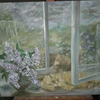 Painting titled "Дождь" by Iana Aleksandrovna, Original Artwork, Oil