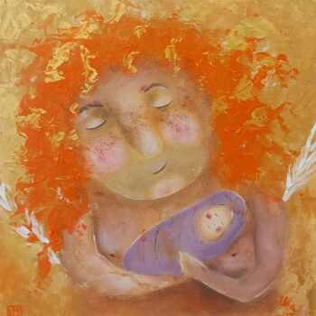 Painting titled "The mom" by Iuliia Muraveinikova, Original Artwork, Acrylic Mounted on Cardboard