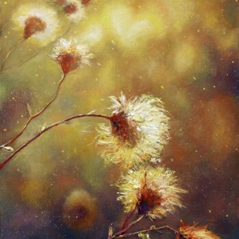 Painting titled "Sunny willow oil pa…" by Iuliia Muraveinikova, Original Artwork, Oil Mounted on Wood Stretcher frame