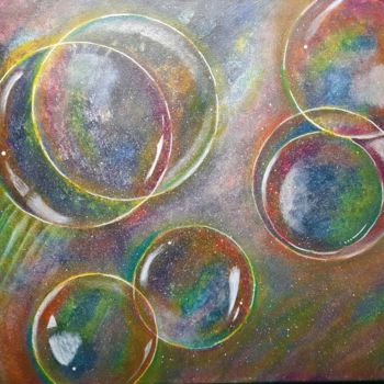 Peinture intitulée "Bubbles in the sky" par Poussy, Œuvre d'art originale, Acrylique