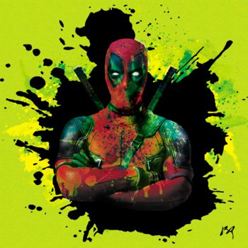 Arts numériques intitulée "DEADPOOL II" par J. Brobin, Œuvre d'art originale, Travail numérique 2D Monté sur Châssis en bois