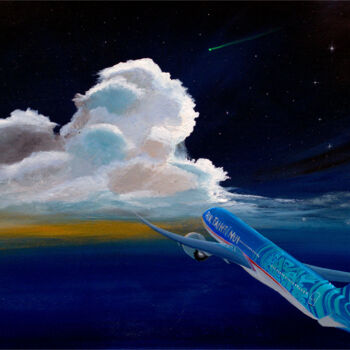 Peinture intitulée "Air Tahiti night fe…" par J.Lemki, Œuvre d'art originale, Acrylique