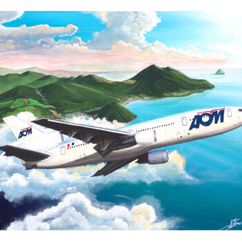 「DC10-30 AOM Sunset…」というタイトルの絵画 J.Lemkiによって, オリジナルのアートワーク, アクリル