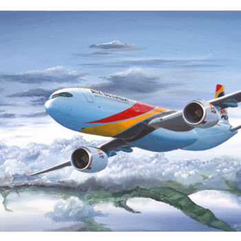 Malerei mit dem Titel "Air Belgium A330 Néo" von J.Lemki, Original-Kunstwerk, Acryl
