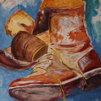 Schilderij getiteld "stilleven met schoe…" door J.M. Mondria, Origineel Kunstwerk, Acryl