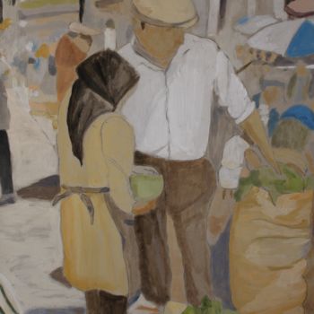Painting titled "markt" by J.M. Mondria, Original Artwork, Acrylic