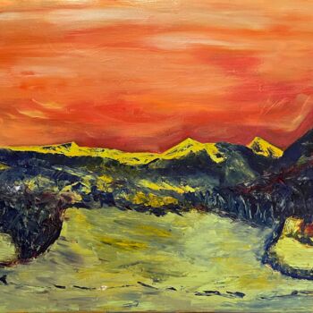 Painting titled "Le Puy Mary (vue du…" by J-Ph Verselin, Original Artwork, Oil Mounted on Wood Stretcher frame
