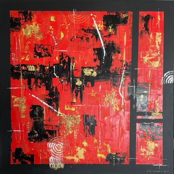 Painting titled "Ecarlate" by J-Ph Verselin, Original Artwork, Oil Mounted on Wood Panel