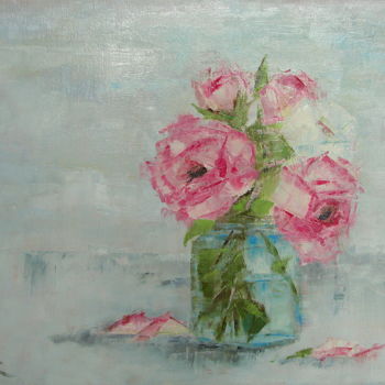 Painting titled "Roses In a Vase" by Jana Ruppertova, Original Artwork, Oil