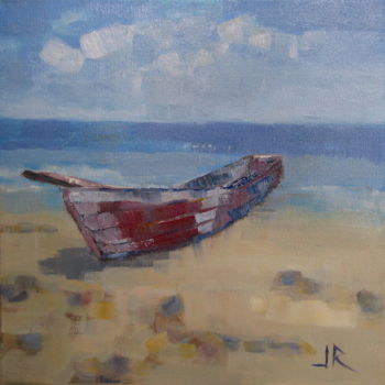 Painting titled "Lonely Boat" by Jana Ruppertova, Original Artwork, Oil