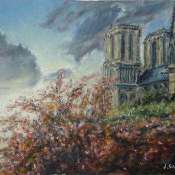 Pittura intitolato "Notre Dame de PARIS" da Julien Salette, Opera d'arte originale, Olio Montato su Telaio per barella in le…