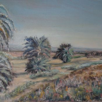 Painting titled "Paysage de Tunisie" by Julien Salette, Original Artwork, Oil Mounted on Wood Stretcher frame