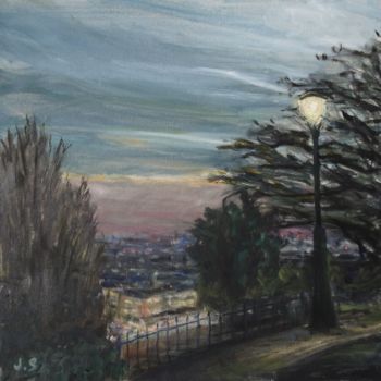 Peinture intitulée "La butte Montmartre…" par Julien Salette, Œuvre d'art originale, Huile Monté sur Châssis en bois