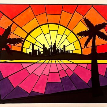 Peinture intitulée "Miami Sunset" par J.Teyche, Œuvre d'art originale, Acrylique