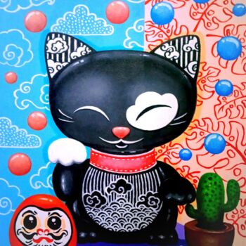 Painting titled "Lucky Cat #3" by J. Woko, Original Artwork, Acrylic