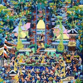 Schilderij getiteld "Bali Besakih Temple" door J. Woko, Origineel Kunstwerk, Olie