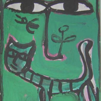 Painting titled "Chat vert" by Monsieur Jaber, Original Artwork
